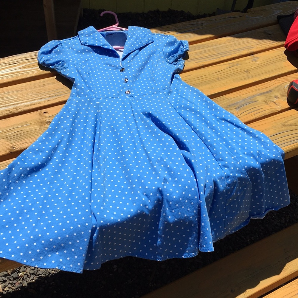 Grace Karin blue and white pin up polka dot dress